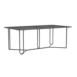 Brown Jordan Walter Lamb Aluminum 43" x 77" Rectangular Dining Table, Glass Top, Textured Pewter frame For Sale