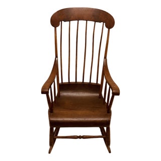 Classic Antique Primitive American Mahagony Spindle Back Rocking Chair For Sale