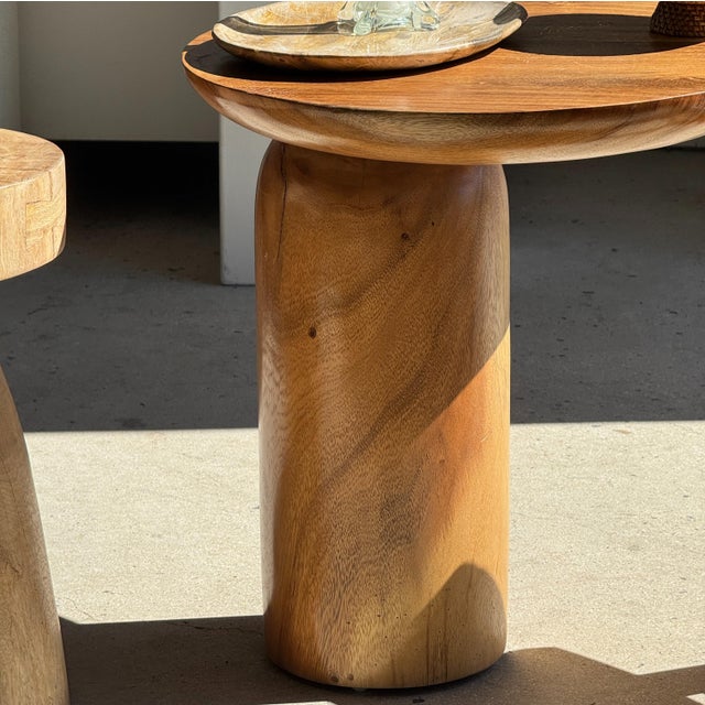 Brown Side Table in Suar Wood with Circular Top and Column Base For Sale - Image 8 of 18