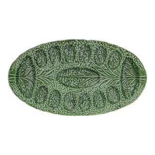 Majolica Cabbageware Deviled Egg Platter For Sale