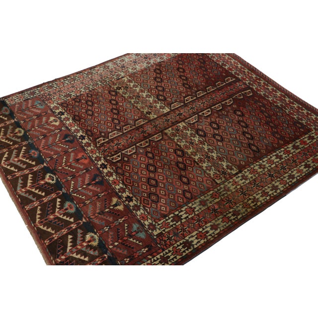 Antique Hachli Persian Rug, Brown and Red With Geometric Patterns - Rug & Kilim For Sale In New York - Image 6 of 8