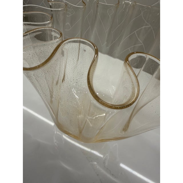 Global Views Handkerchief Hand-Blown Italian Art Glass Vase / Bowl – Large - Gold Leaf For Sale - Image 10 of 12