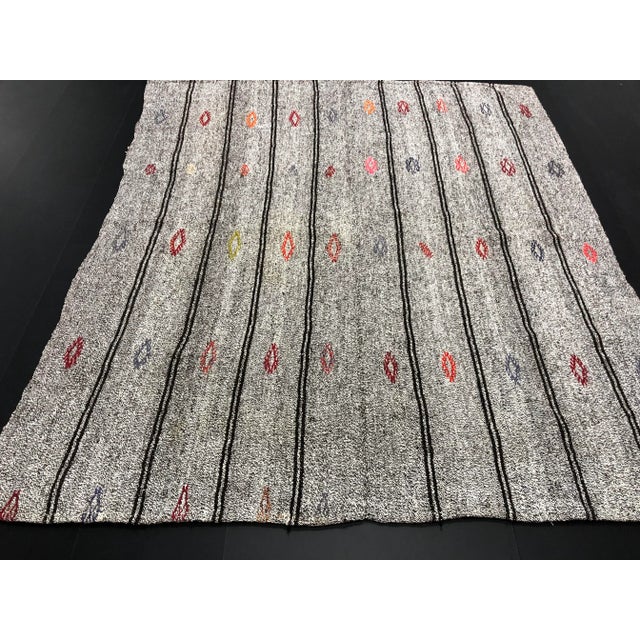Textile 1960s Vintage Turkish Striped Design Handmade Wool Kilim Area Rug - 5′6″ × 6′6″ For Sale - Image 7 of 11