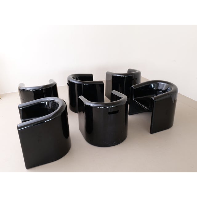 Black Melaina Fiberglass Monobloc Armchairs for Driade by Rodolfo Bonetto, 1970s, Set of 6 For Sale - Image 8 of 12
