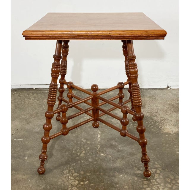 English Antique Ornate Oak Wood Stick and Ball Accent Table For Sale - Image 3 of 8