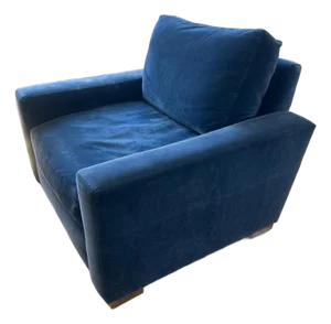 Restoration Hardware Navy Blue Velvet Oversized Track-Arm Lounge Chair
