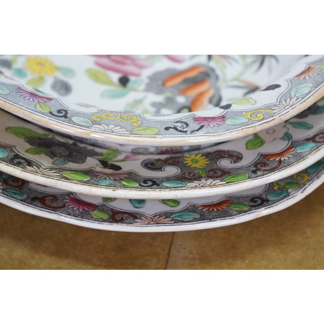 Antique Stephan Folch Ironstone Imari Bamboo & Basket China Serving Platters - Set of 3 For Sale - Image 15 of 16