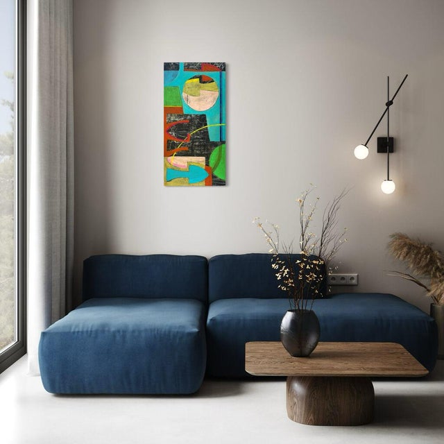 Textile Christiane Corcelle "Open Route Ii" Acrylic and Collage on Canvas, Colorful Abstract Painting in Turquoise, Black and Green, 2026 For Sale - Image 7 of 7