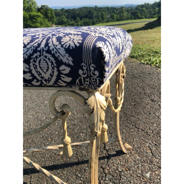 Antique White Vintage Mid Century French Painted Steel Tassel Bench For Sale - Image 8 of 11