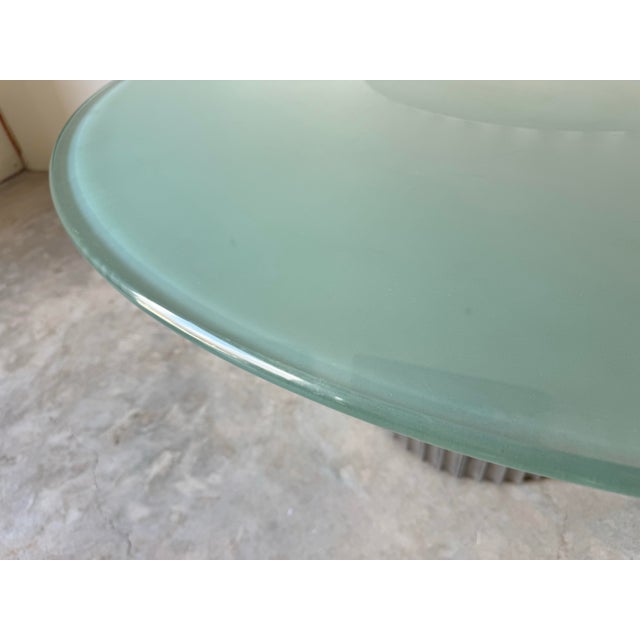 1980's Italian Postmodern Luigi Saccardo- Style Brushed Steel and Glass Top Round Dining Table/ Sold For Sale - Image 9 of 12