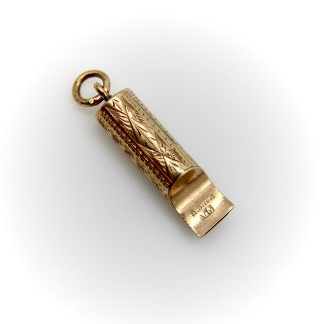 Late 19th Century Late 19th Century Victorian 9k Gold Hand-Engraved Whistle For Sale - Image 5 of 9
