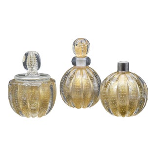 Set of 3 Gold Ercole Barovier "Bullicante" Murano Glass Vase for Barovier & Toso For Sale