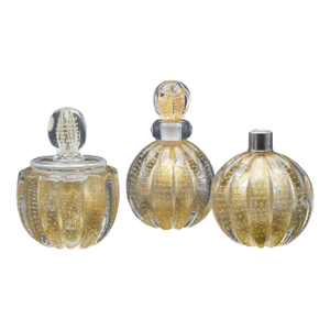 Set of 3 Gold Ercole Barovier "Bullicante" Murano Glass Vase for Barovier & Toso