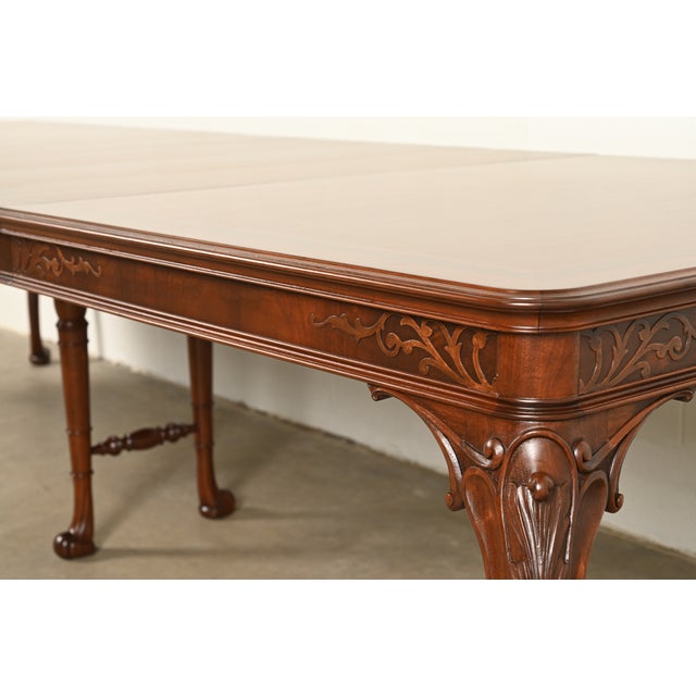 Romweber Style Georgian Walnut and Burl Wood Extension Dining Table, Newly Refinished For Sale - Image 12 of 17