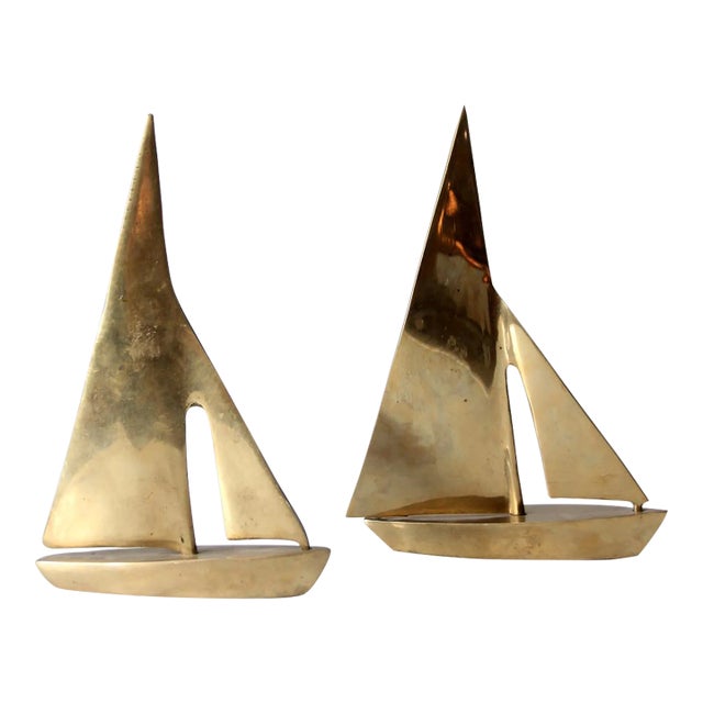Mid Century Brass Sailboat Pair For Sale