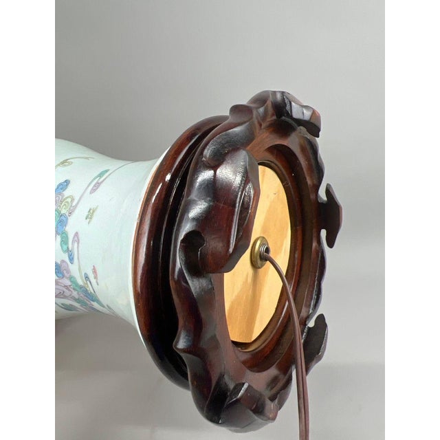 Ivory Vintage Chinese Celadon-Ground Famille Rose Celestial Figure Porcelain Table Lamp For Sale - Image 8 of 18