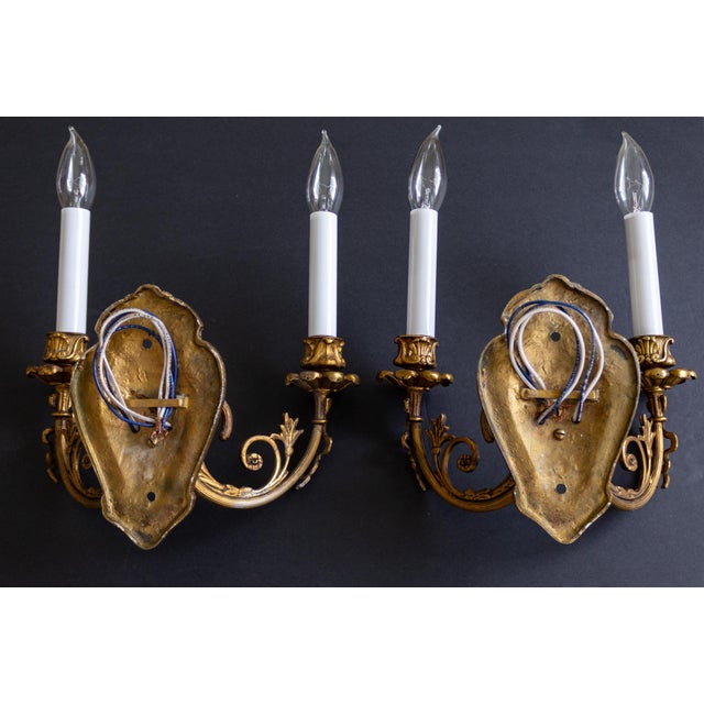 1960s French Neoclassical Double Arm Brass Bow Sconces With Lampshades - a Pair For Sale - Image 13 of 14