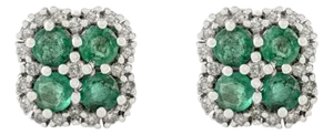 A Pair of 925 Sterling Silver Round Cut Emerald Cluster Stud Earrings by Cara&her