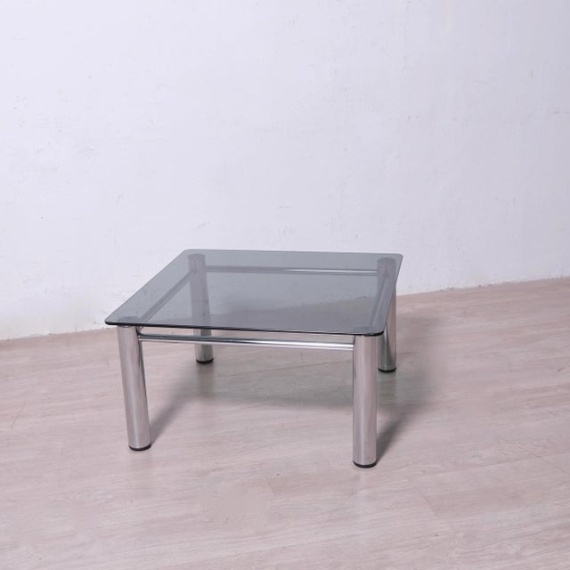 Chromed Metal and Smoked Glass Coffee Table, 1970s For Sale - Image 6 of 12