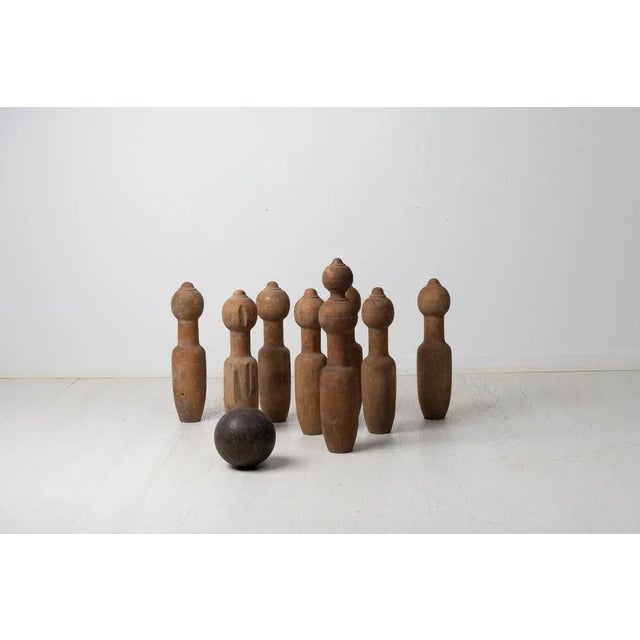 Vintage Swedish Bowling Set in Pine, Set of 10 For Sale - Image 3 of 5