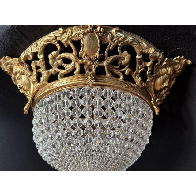 1970s Baroque Bronze Crystal Gold Ceiling Lamp Chandelier For Sale - Image 14 of 16