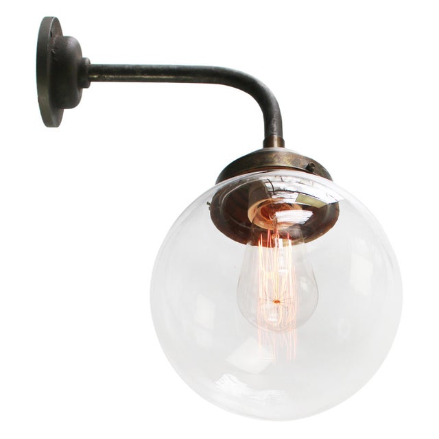1960s Vintage Clear Glass, Brass and Cast Iron Sconces For Sale - Image 5 of 6