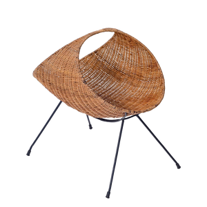 Magazine Rack in Wicker and Black Enameled Iron from Campo & Graffi, Italy, 1950s