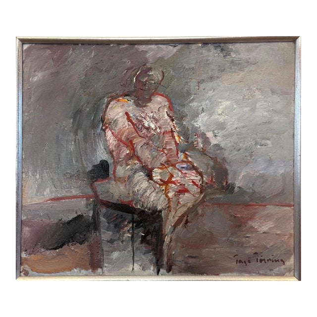 Mid-Century Modern "Enigma" Vintage Oil Painting, Framed For Sale