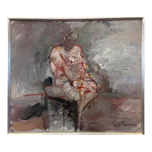 Mid-Century Modern "Enigma" Vintage Oil Painting, Framed