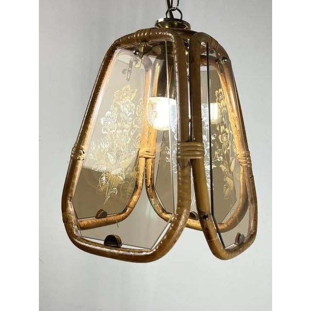 Bamboo and Hand-Engraved Murano Glass Chandelier, Italy, 1950s For Sale - Image 10 of 10