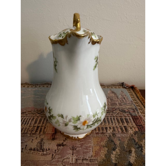Limoges, France Antique T&v Limoges Hand-Painted Daisy Porcelain Ice Water Pitcher Early 1900s For Sale - Image 4 of 11