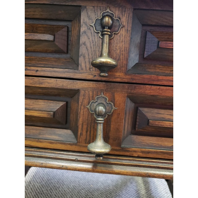 Hekman furniture beautiful quality heavy wood table Iron cross bar Brass pulls Great condition Smooth dovetailed drawers...