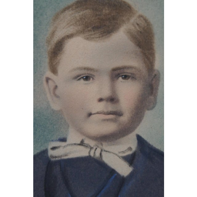 Antique Late Victorian Pastel Painting Portrait of Young Boy Marcel Goffena 25" For Sale - Image 4 of 13