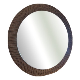 Vintage Danish Round Wicker Mirror, 1960s For Sale