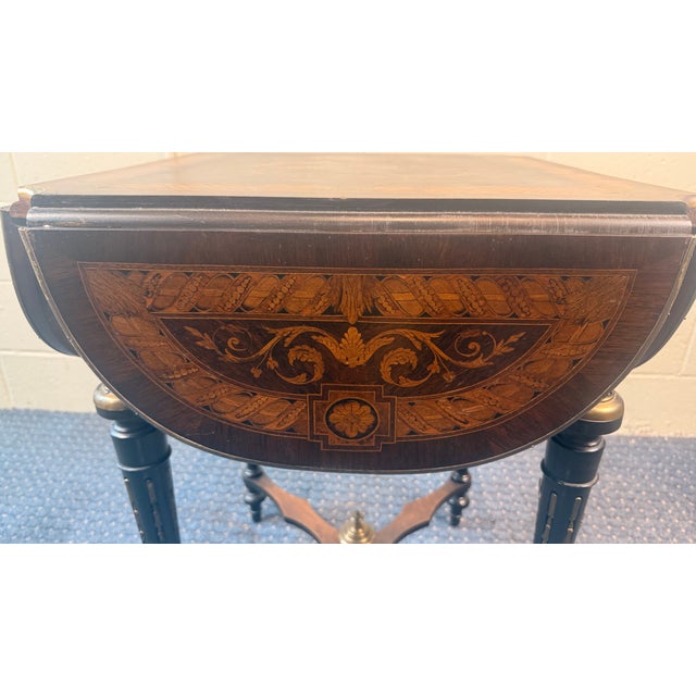 Antique Napoleon III Style Marquetry Clover Form Expandable Occasional Table by Pitkin & Brooks, Chicago For Sale - Image 16 of 17