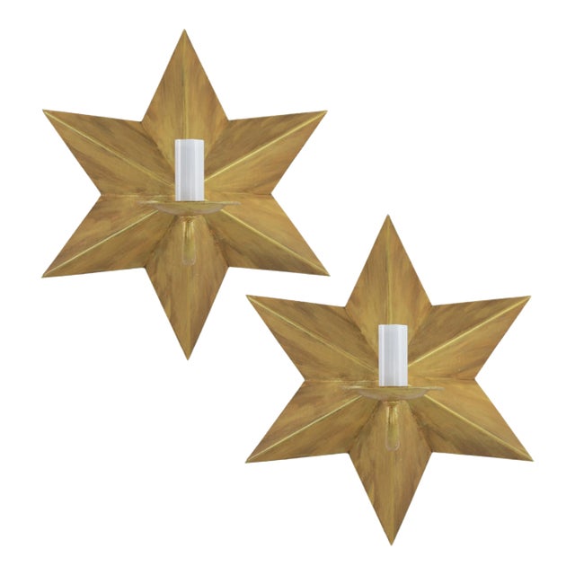 Pair of Vintage Gilded Star Wall Lamps For Sale