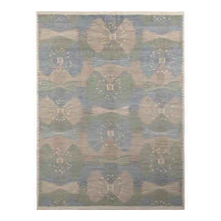 Rug & Kilim’s Scandinavian Style Rug in Green, Blue and Beige Geometric Pattern - 14x20 For Sale
