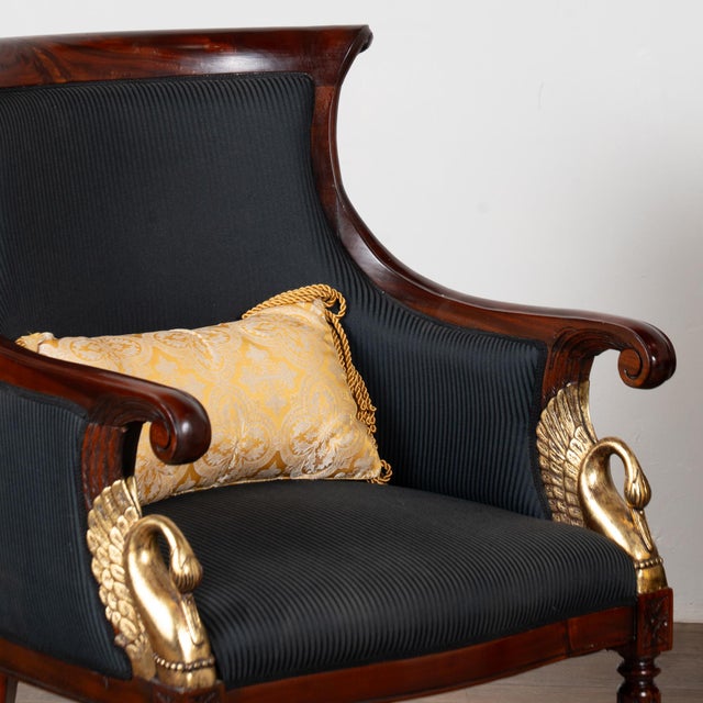 Mid 19th Century 19th-Century Danish Mahogany Biedermeier Armchairs With Carved Swans For Sale - Image 5 of 18