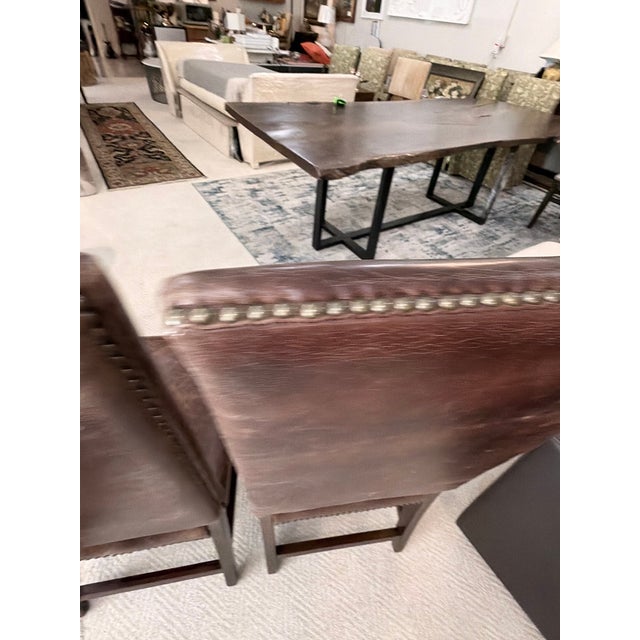 Animal Skin Set of 2 Leather Parson Chairs With Nailhead Trim For Sale - Image 7 of 13