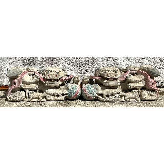 Asian Vintage Asian Hand Carved Foo Dogs - a Pair For Sale - Image 3 of 7