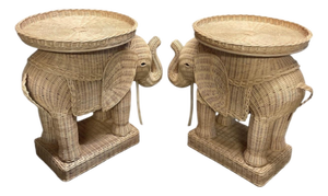 Pair of Vintage Woven Wicker Elephant Side Tables