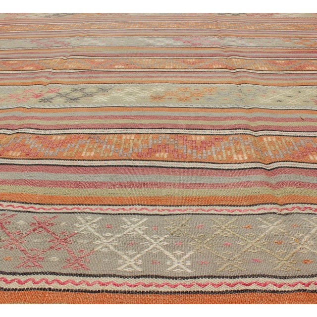 Mid 20th Century Mid 20th Century Turkish Kilim Vintage Rug With Assorted Stripe Design in a Variety of Colors For Sale - Image 5 of 12