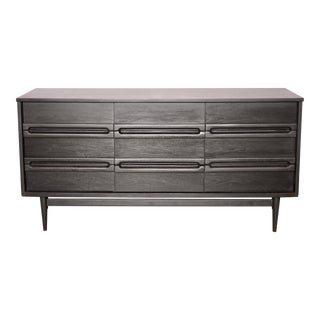 Mid Century Modern Walnut 9 Drawer Lowboy Dresser, Laminate Top by Bassett Furniture For Sale