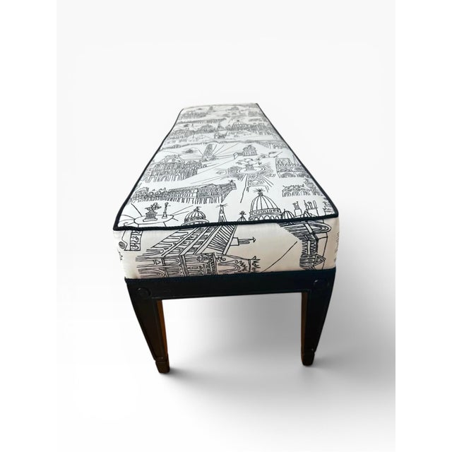 Antique-Style Bench With Schumacher Views of Paris Upholstery For Sale In Boston - Image 6 of 14