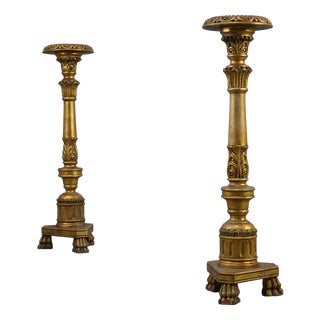 19th Century Giltwood Pedestals with Plaster Decoration, France, Set of 2 For Sale