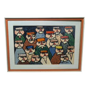 Jovan Obican "Group of Men" c.1965 Folk Art Painting