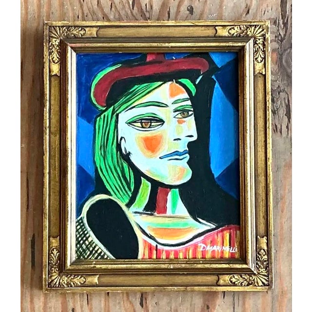 Mid-Century Modern Vintage Cubist Figurative Oil on Board After Picasso For Sale - Image 3 of 12