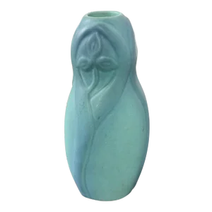 Van Briggle Arts & Crafts Turquoise Glazed Ceramic Vase With Floral Motif