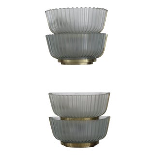 Vintage Itallian Brass and Glass Wall Lamps by Archimede Seguso, 1950s, Set of 2 For Sale