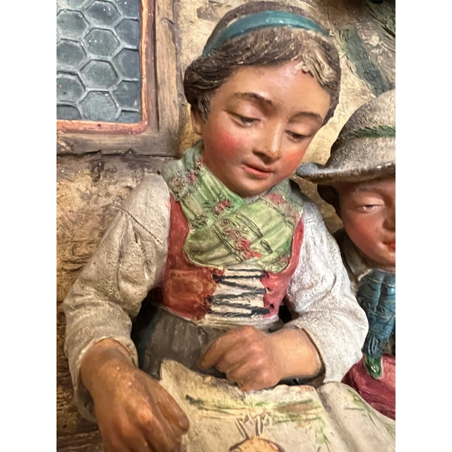 Ceramic Vintage 3D Wall Relief – European Pastoral Scene, Germany- Set of 2 For Sale - Image 7 of 12